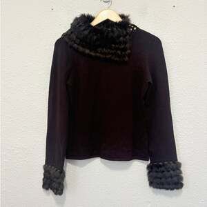 y2k faux fur trim sweater penny lane yuka brown sweater vintage glam mob wife